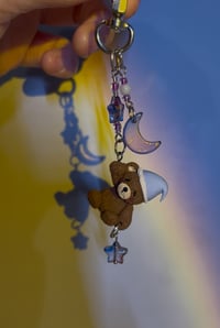 Image 2 of Leo Bear Celestial Keychain with Moon & Star Charms | Hand-Sculpted Polymer Clay Teddy Accesory