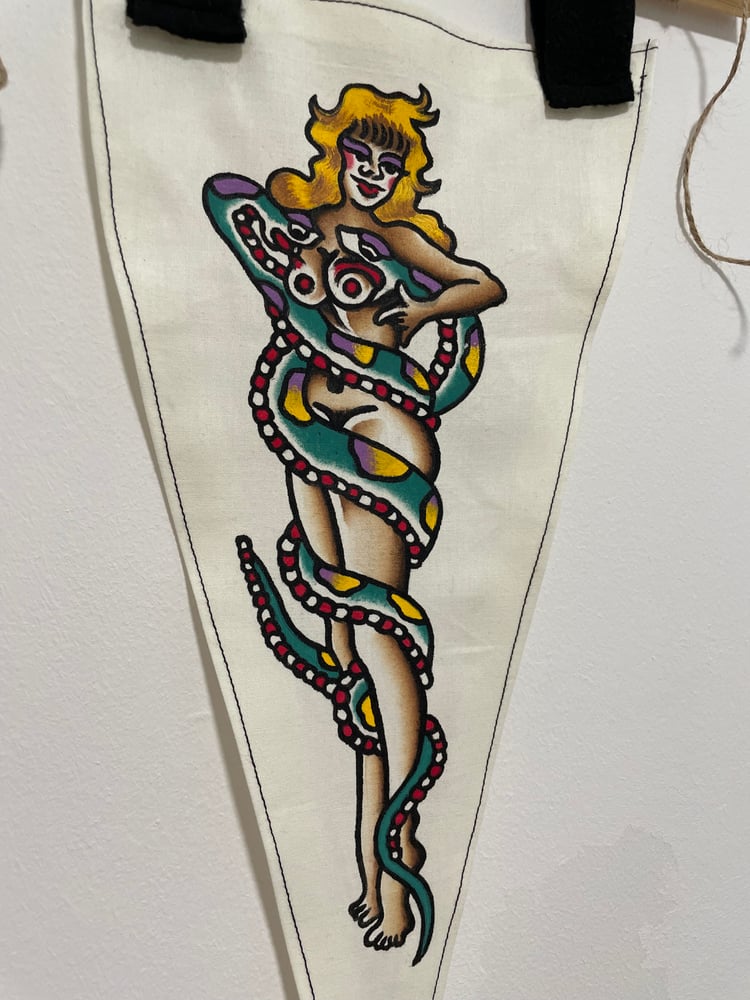 Image of Handmade snake attack flag
