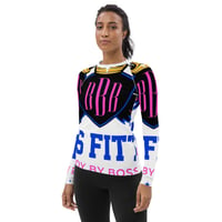 Image 3 of BOSSFITTED White Neon Pink Blue and Black Women's Compression Shirt