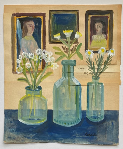 Image of Bottles on blue with angel painting