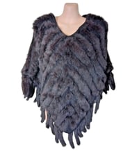 Image 2 of Ladies Real Fur & Wool Brown Poncho Size S/M