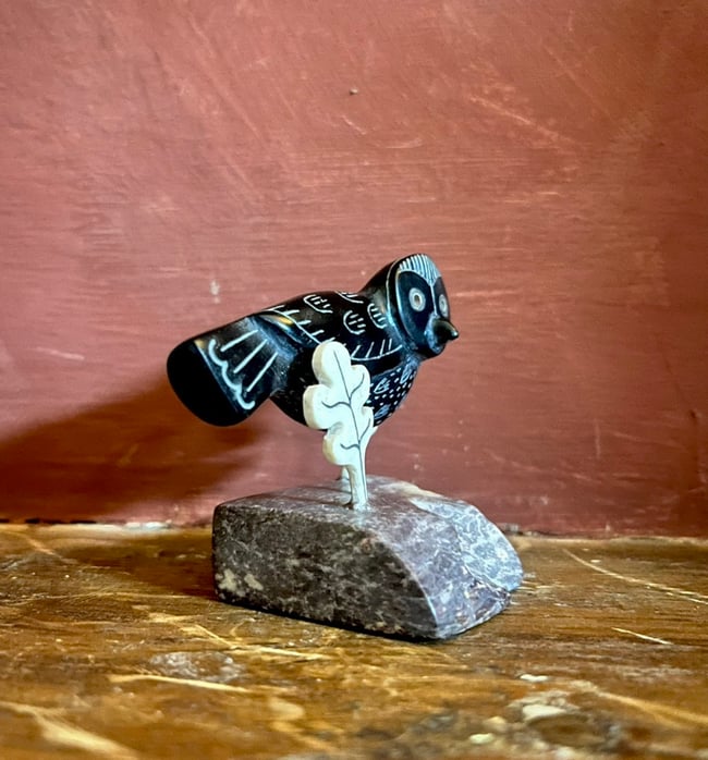 OWL WITH OAK LEAVES SCULPTURE