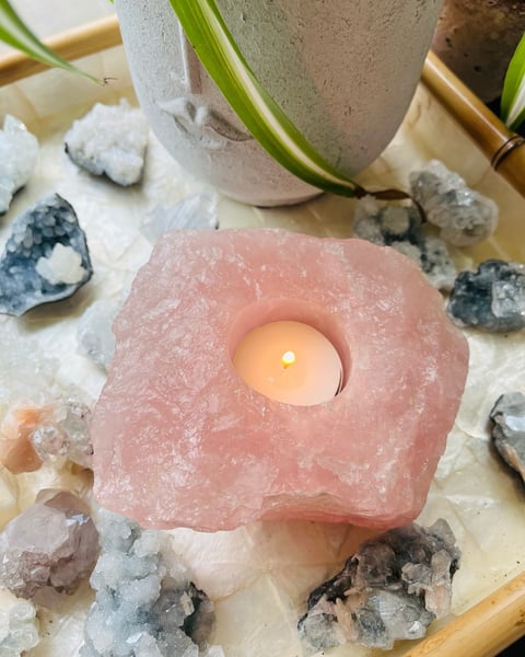 Image of Rose quartz chunky candle holder 