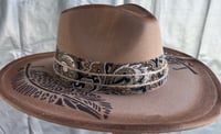 Image 3 of Tan Fedora Painted Feather & Print Satan Band