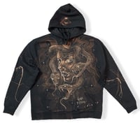 Image 1 of “TURN YOU TO STONE” CUSTOM BLEACH PAINTED PULLOVER HOODIE XL