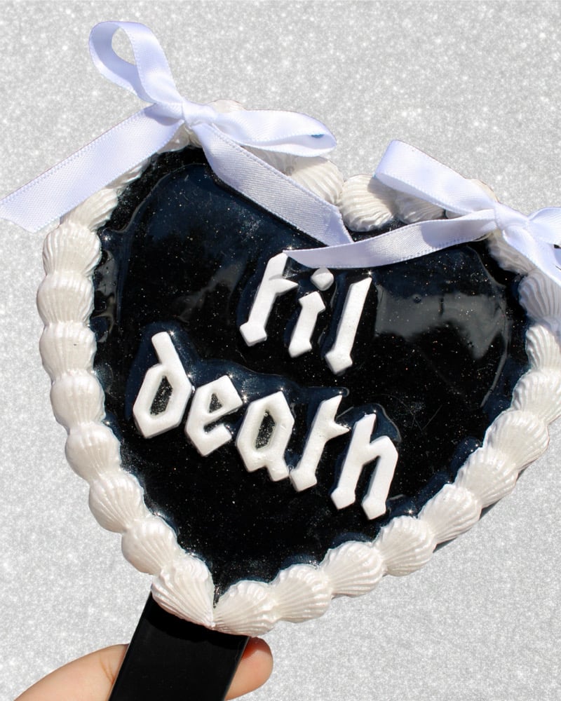 Image of Black and White VDay Cake Handheld Mirror