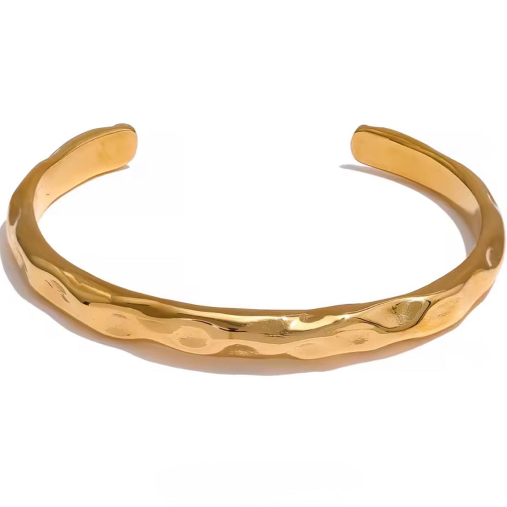 Image of CIELA 18ct Gold Plated Hammered Bangle cuff 