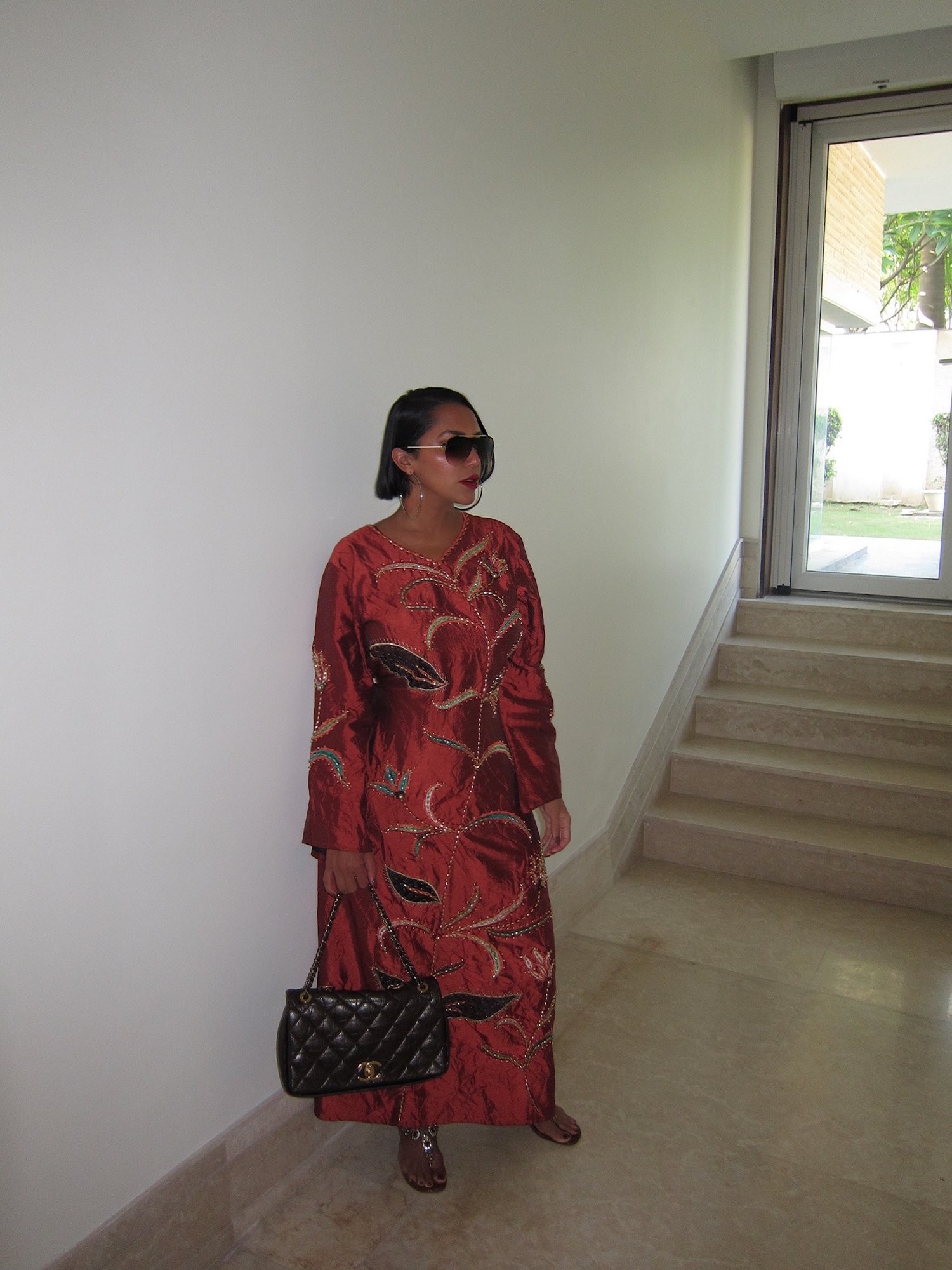 Image of SILKY FLORAL BEADED TUNIC (M/L)
