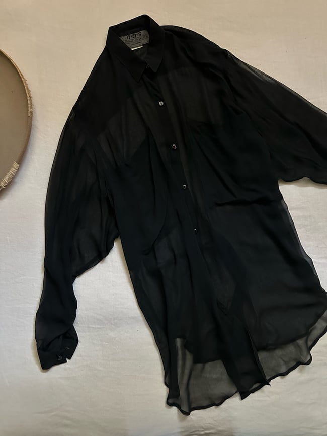 90s supermodel era black sheer tunic shirt 