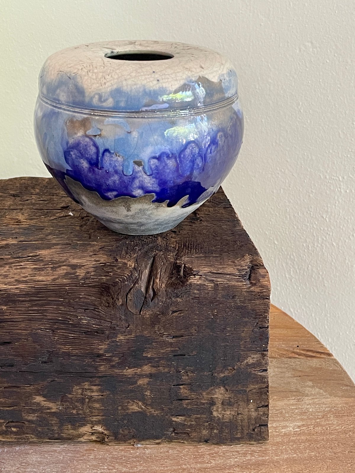 Image of BLUE GLAZED RAKU VASE