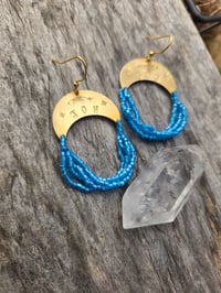Image 1 of Blue JOY beaded earrings