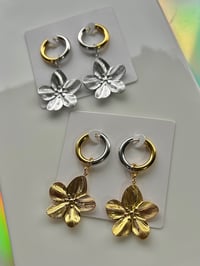 Image 3 of FLOWER HOOP EARRINGS ~ GOLD & SILVER COMBO