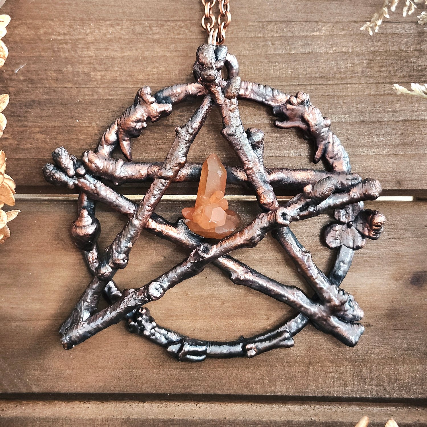 Image of Tangerine Quartz Oak Pentacle 