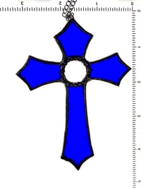 Image 2 of Deep Blue Cross Stained Glass Suncatcher