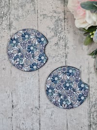Image 1 of Purple Blue Floral Car Coasters - 2 pack
