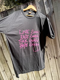 Image 2 of Energies Black Shirt with Purple Writing Size 24 70s Style