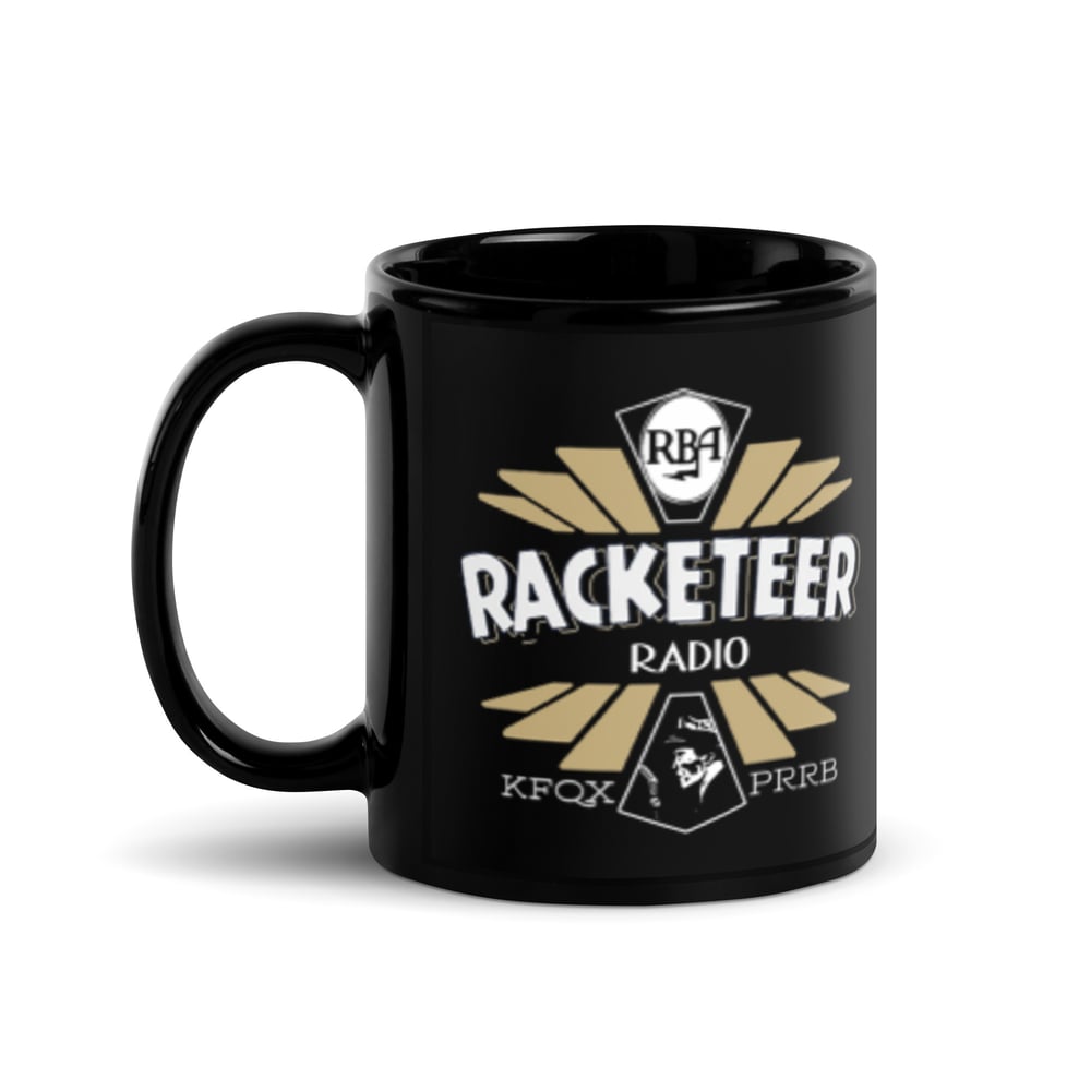 RBA Racketeer Radio KFQX Black Glossy Mug