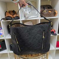Black Monogram Slouch Bag with Dual Zippers