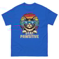 Image 1 of Stay Pawsitive Cat Shirt – Funny Retro Cat Graphic Unisex T-Shirt | Cute Positive Cat Lover Tee