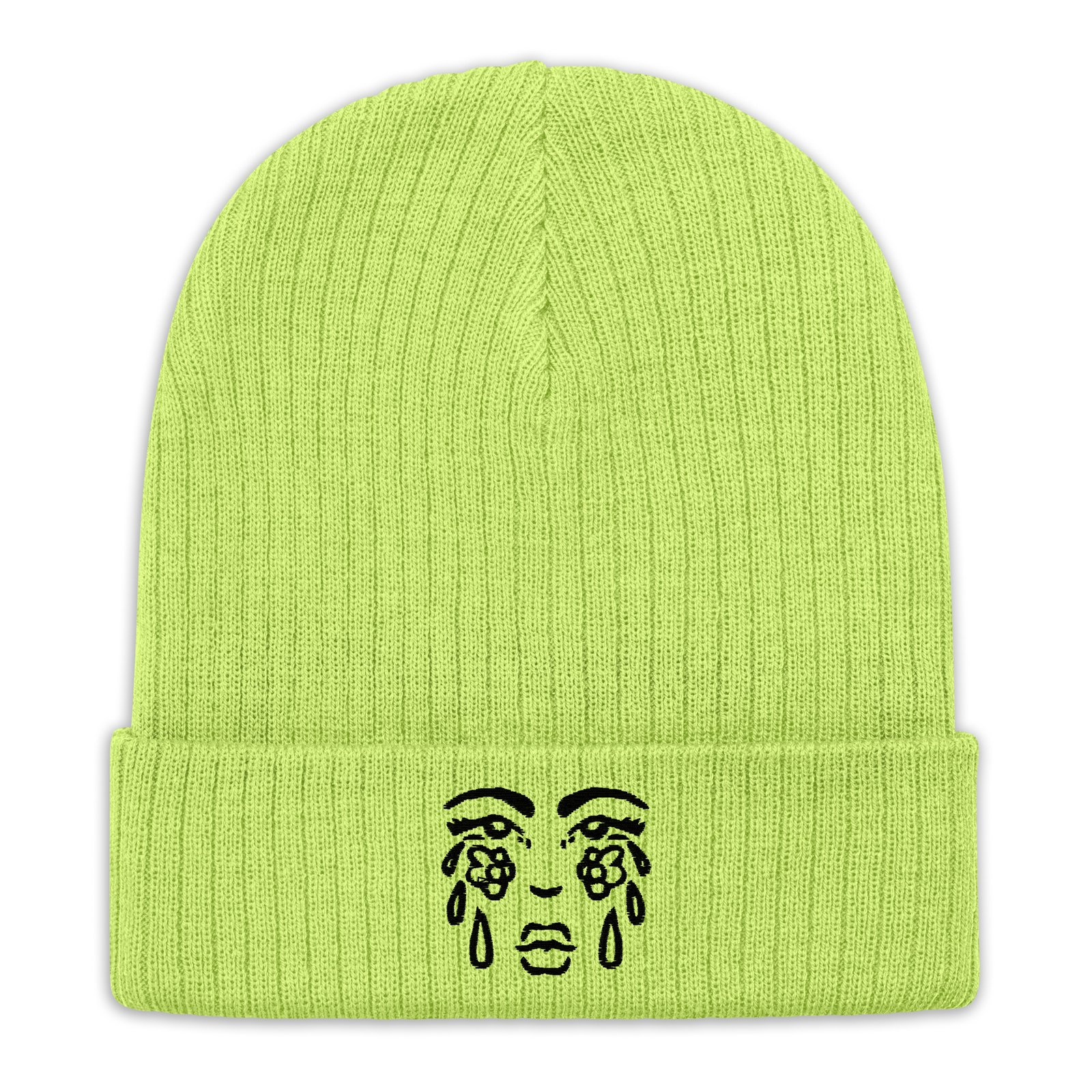 Cry for Flowers Ribbed Knit Beanie Lime | artistnatalie Cry for Flowers Ribbed Knit Beanie Lime | artistnatalie