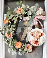Image 2 of Spring Highland Cow Grapevine Wreath