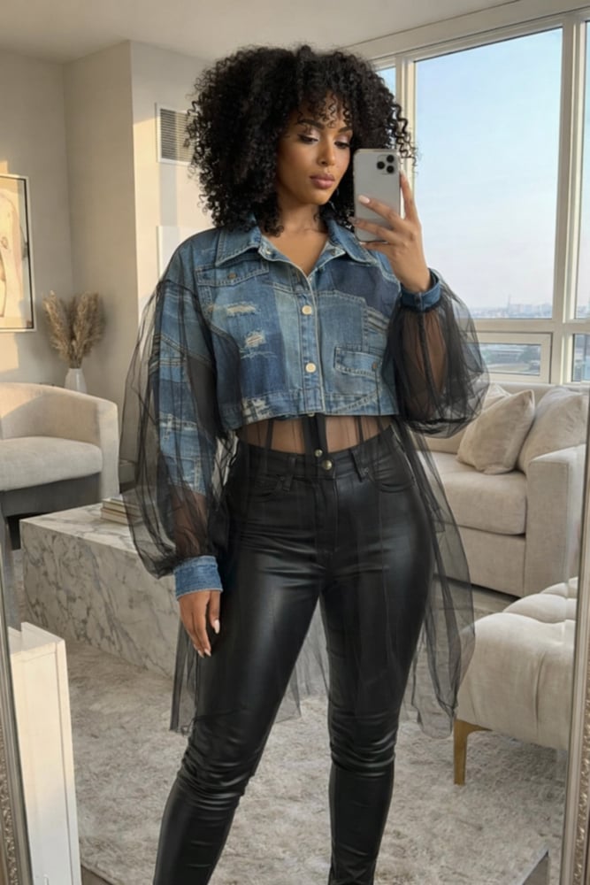 Image of The Mesh & Denim Statement Top
