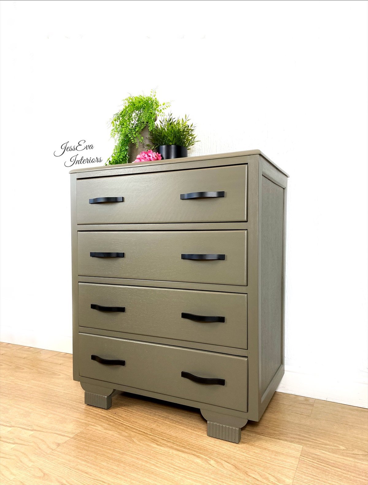Vintage Chest Of Drawers painted in olive green/grey