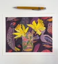 Two Daffodils and Birds- Archival Print