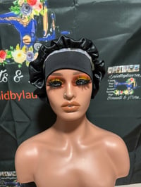 Image 3 of Black blinged out Hair bonnet. 