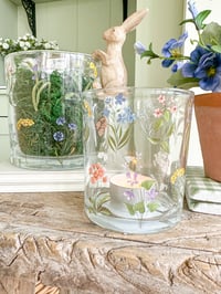 Image 1 of SALE! Floral Meadow Glass Hurricanes ( Set or Singles )