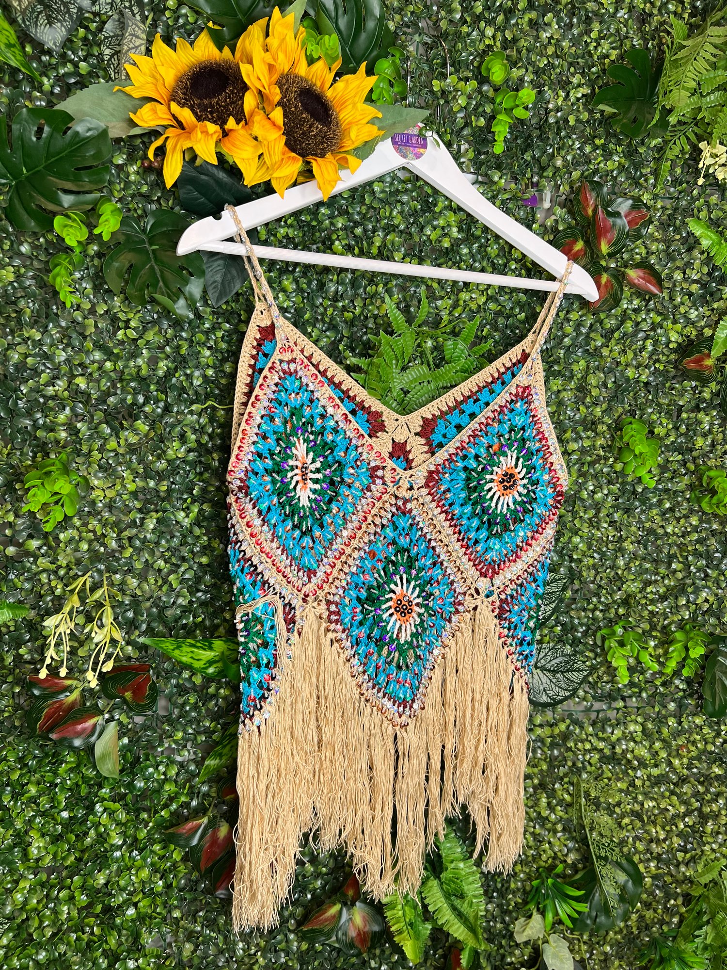 Image of Crochet Sequin Top - Beige, Aqua, Green