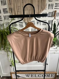 Image 1 of 2 piece tan pad sleeve top