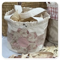 Image 4 of handmade hexigon bucket bag trimmed with vintage french lace