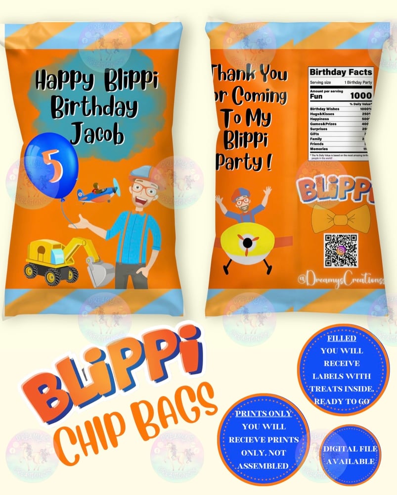 Image of Blippi Chip Bags (12) Labels Only 