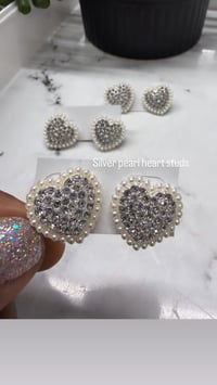Silver pearl heart studs