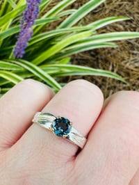 Image 2 of sterling silver feather ring with blue topaz 