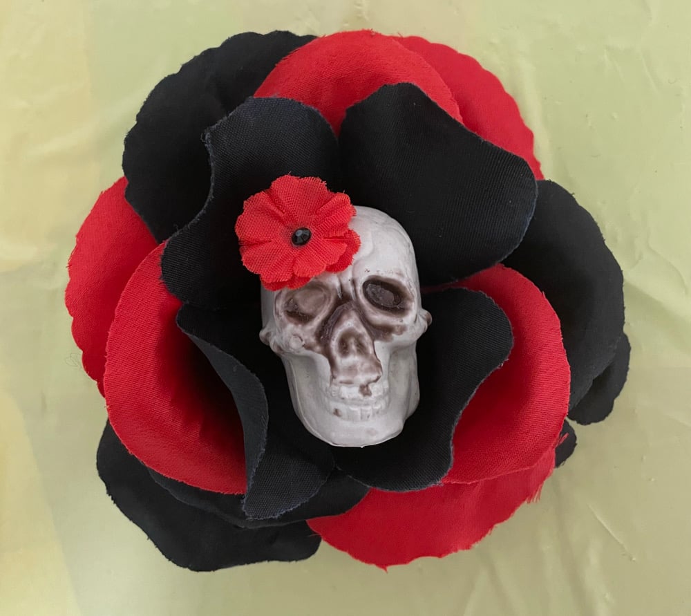 Red and black skull rose