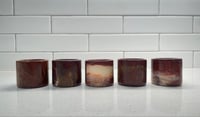 Image 2 of Red Marble Cylinder Tea Light Candle Holder + 2 Pure Beeswax Tea Light Candles