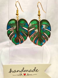 Image 5 of Handcrafted Resin Small Monstera Leaf Earrings 