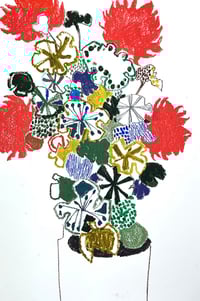 Image 2 of Fantasy geraniums unframed original oil pastel drawing