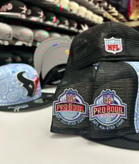 Image 2 of New Era 59Fifty Trucker Last Run Sky Blue Paisley w/ H-Town Legends Blip included 