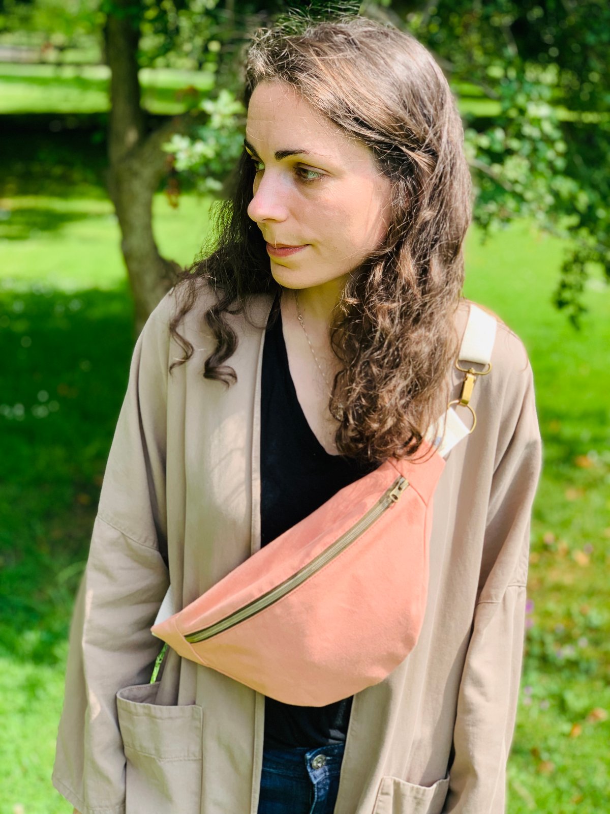 Half Moon Bag - Naturally Dyed - Smaller Strap + Reclaimed Ring Clasp