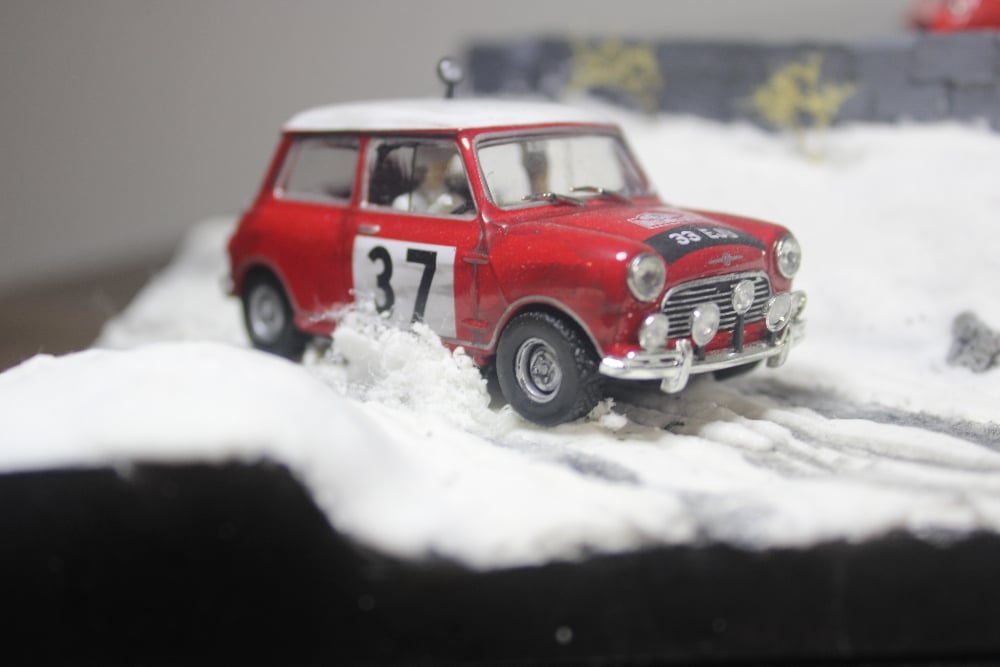 Image of Rally Diorama 1/43 scale Mini Cooper x3 Rally Monte Carlo Art Piece WRC