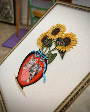 Image of Kitten Vase Framed Cutouts Original