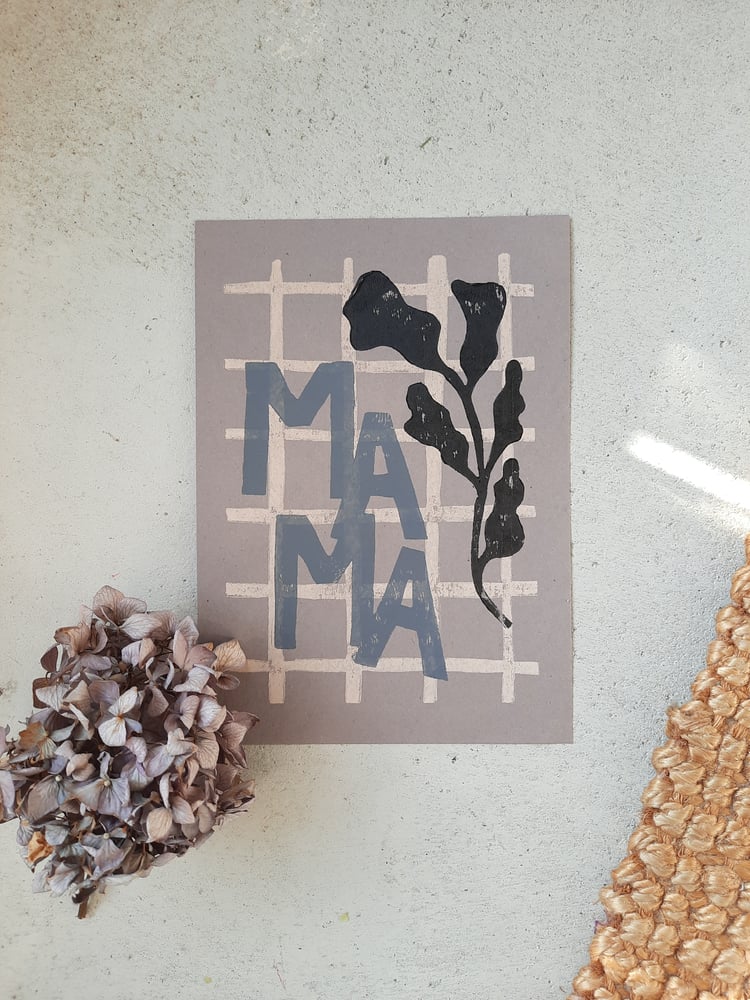 Image of Linoldruck MAMA grau/schwarz/beige
