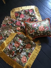 Image 8 of Japanese Metallic Peacock Cushion Cover With Gold Fringe