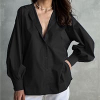 Image 4 of Oversized White Lantern Sleeve Shirt for Women – Casual Streetwear Blouse with Stand Collar