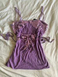 Image 5 of Vintage Y2K purple sequin bust tie back Italian vintage cami 