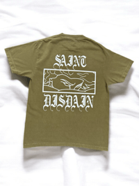 Image 2 of Embroidered Vintage Tee White on Washed Olive Green