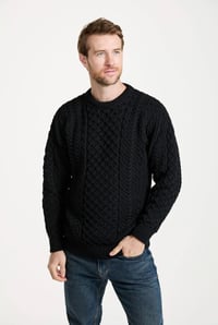 Image 2 of Black Aran Sweater - Made in Ireland 